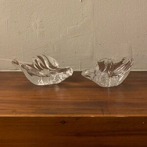 2 Gorham Crystal Doves - Tealight Candle Holders - Clear Glass